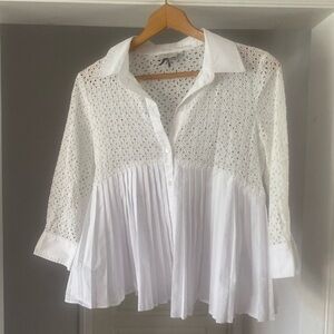 Anthropologie HD in Paris Pleated Eyelet Blouse 4 White
